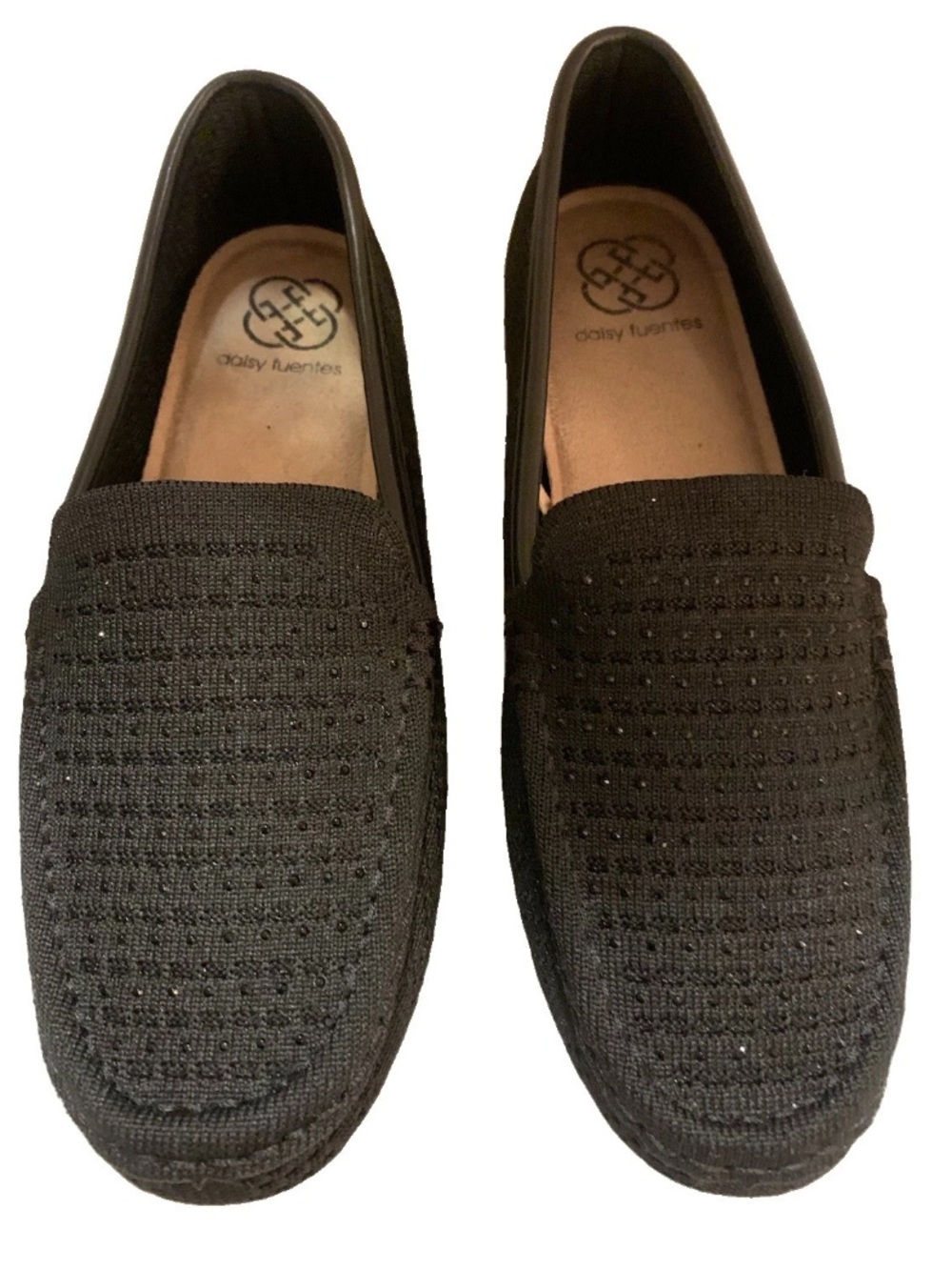 Daisy Fuentes Black Knit Slip-On Flats with Sparkle Accents Sz 7.5